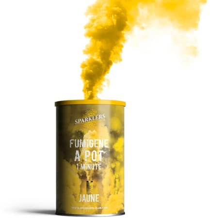 SPARKLERS CLUB Fumigène en Pot 1 MINUTE couleur Jaune - Allumage à mèche, durée 60 secondes, fumigene couleur à poser au Sol - fumigene pot au sol - Catégorie F1 - LIVRAISON 24/48H -