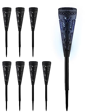 Relaxdays Solarlampen Set, Fackel-Design, Gartenbeleuchtung mit Lichteffekt, H x D: 41 x 7 cm, mit Erdspieß, schwarz | Gartenbeleuchtung mit Lichteffekt, H x D: 41 x 7 cm, mit Erdspieß