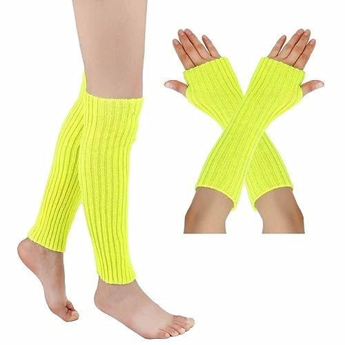 SHTGOI Calentadores de piernas y calentadores de pulso Juego de calentadores de piernas de punto de algodón sin dedos, guantes de invierno, calentadores de manos, calentadores de piernas y brazos,