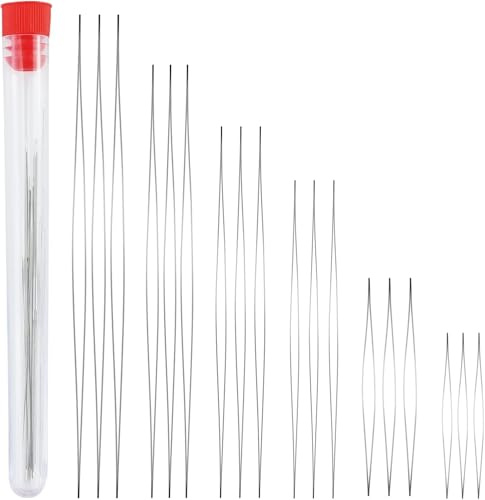 18 aghi per perline, 6 misure, occhio grande, bottiglia inclusa, per infilare perline, aghi da cucito in acciaio inox