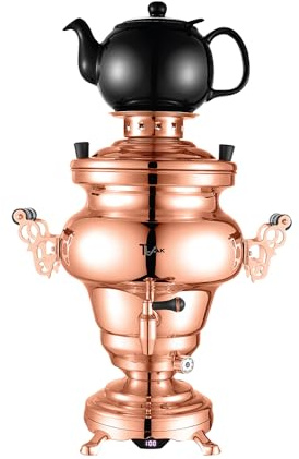 TtAk HOUSEWARE Electric Stainless Steel Copper Design Samovar - Premium Modern Design Tea Kettle Overheat Protection Porcelain Teapot (1.2 Liters) Large Stainless Steel (5 +1 Liters) (Copper)