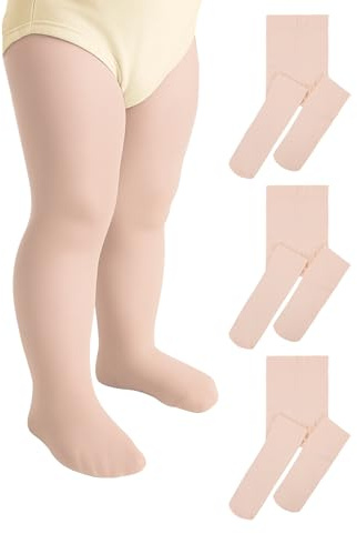 Zando 3 Pairs Baby Tights 12-18 months - Pink Ballet Tights for Toddler Girls Pink Baby Leggings Ultra Stretchy Soft Footed Tight for Dance Daily Uniform Halloween Christmas 1-2T