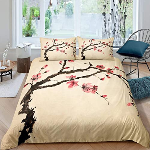 SJSXWQN Funda Nordica Cama 180 Flor De Ciruelo Amarillo Edredon Cama 180 para Niños Adultos con Cremallera Cómodo Transpirable Microfibra Fundas Nordicas 260x240 cm + 2 Fundas de Almohada 50x80 cm