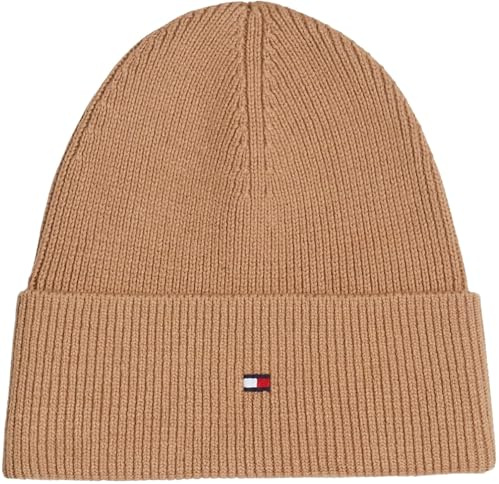 Tommy Hilfiger Damen Strickmütze Essential Flag Beanie mit Logo, Braun (Camel), Einheitsgröße