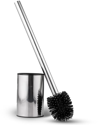Chongcin Silver Silicone Toilet Brush and Holder Set, Toilet Bowl Brush with Long Handle, Quick Drying, Free-standing, Stainless Steel