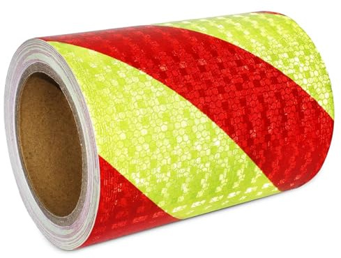 ONTWIE Bande Réfléchissante Imperméable Rouge et Jaune, 15cm x 10m | Bande Reflechissante pour Véhicules, Stations-Service, Parkings, Entrepôts