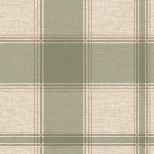 Belgravia Carmella Check Wallpaper – Papier peint rustique à carreaux – Papier peint moderne pour salon, chambre à coucher, couloir – Vert