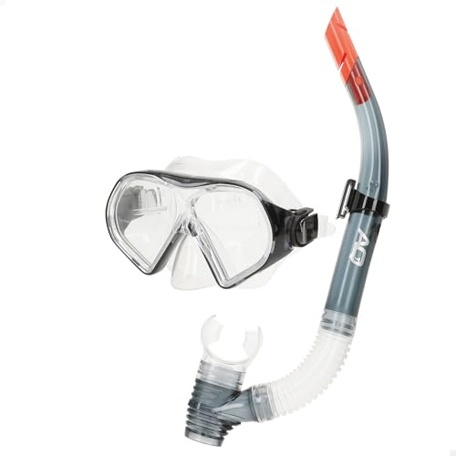 AKTIVE Aqua Sport Gafas de Buceo con Tubo Flexible Adultos, Sello Silicona, Látex Free, Lentes de Cristal Templado, Fácil Ajuste, Ángulo de visión 150º, Hipoalergénico, +12 años (54249)