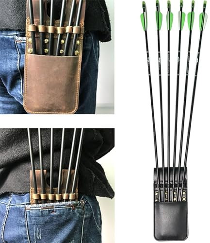 Poearcus Bogenschießen Leder Köcher Hüftpfeiltasche für 6 Pfeile Pfeiltasche für die Taille oder in der Tasche (schwarz)
