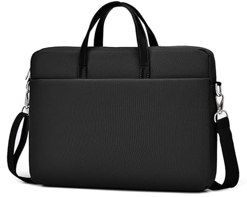 FUNSEED Sac à bandoulière pour ordinateur portable de 14 et 15 pour homme et femme, grande capacité, couleur unie, imperméable, en polyester, Noir , 15.6 in