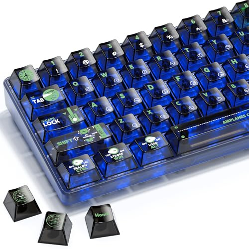 XVX Black Clear Keycaps, Transparent Keyboard Keycaps, Backlit Crystal Keycap Set, Custom Keycaps 65 Percent Cherry Profile with Aircraft Dashboard for MX Switches Mechanical Keyboards(Only Keycaps)