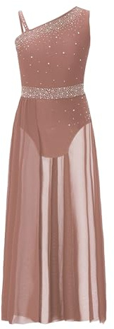 Rswnyirn Justaucorps Gymnastique Fille Robe Danse Lyrique Contemporaine Tenue Danse Moderne Costume Spectacle pour Enfant 5-16 Ans Rose poussiéreux 9-10 Ans