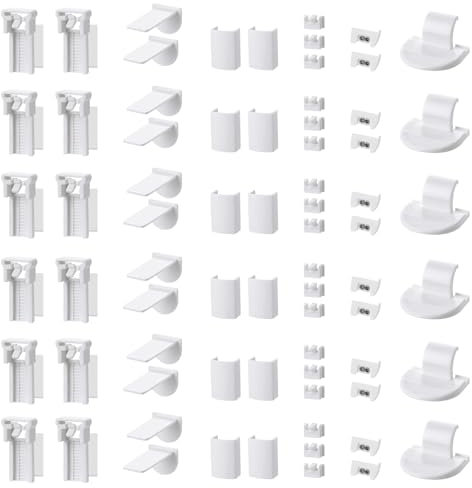 12 kit 72 Stück Plissee Ersatzteile Set, Plissee Klemmträger Zubehör Klemmfix Halterung, Ohne Bohren Verstellbar Ersatzteile Set