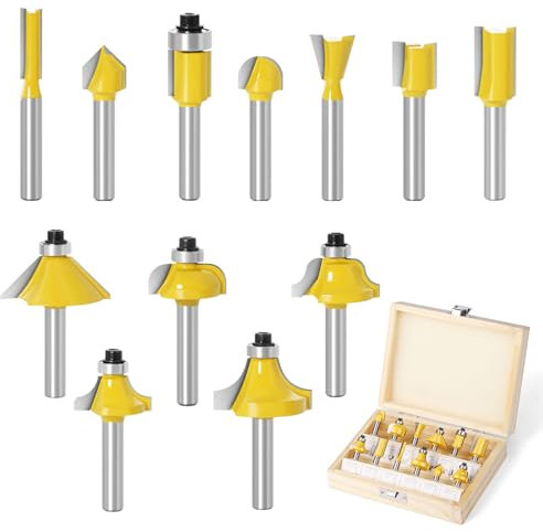 iDMRURvm 12tgl Fräsersatz Set für Holzbearbeitung 6mm Nutfräser Profilfräser für Oberfräse Holzfräser Fräser Bit Set mit Schraubenschlüssel