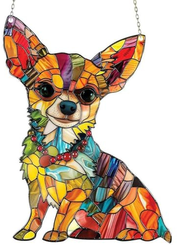 Cute Chihuahua Suncatcher, Colorful Chihuahua Suncatcher Window Hanging Decor, Puppy Acrylic Pendant Animal Memorial Gifts for Garden
