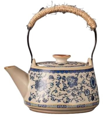 MPOPO Herbal Tea Pot Retro Flower Beige Ru Kiln Handle Teapot Household Single Tea Brewer Kung Fu Tea Set Loose Leaf Tea Steeper