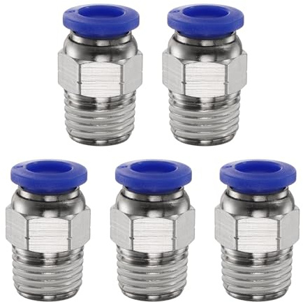 QUARKZMAN 5pcs Raccord Pneumatique 8mm Tube OD x 1/4 NPT PC8-N02 Bleu | Connecteur Rapide en Cuivre, Filetage Mâle Droit, pour Raccord de Tuyau D'Air, pour Système D'Air Industriel
