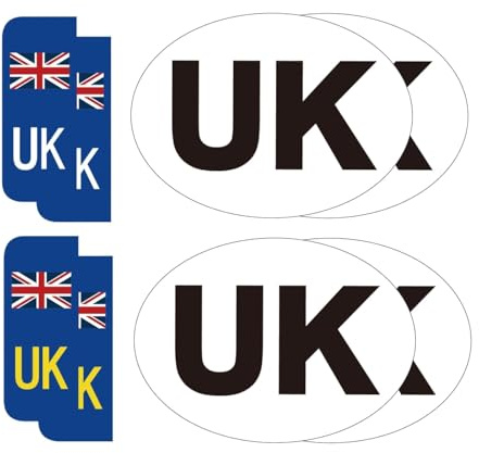 KOOLEVER 8Pcs UK Car Stickers for Europe, 4 Magnetic UK Oval Stickers and 4 Self-Adhesive UK Number Plate Stickers, Waterproof, Durable Decals for Europe Cars, Vans, and Trucks, Perfect for Travel