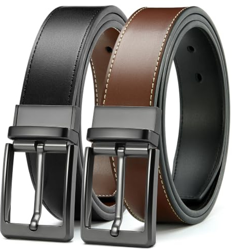 CHAOREN Ledergürtel Herren, 1 Gürtel Braun/Schwarz (2 Farben in einem Gürtel), Wendegürtel Reversibel 35mm für Casual Jeans und Anzug