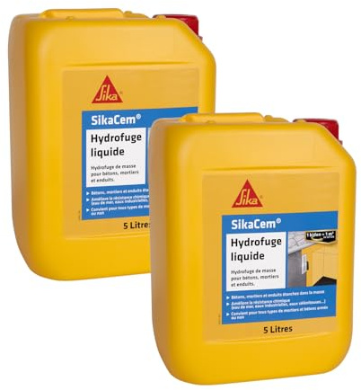SIKA - Hydrofuge liquide - SikaCem Blanc - Hydrofuge de masse pour bétons/mortiers/enduits - Améliore la résistance aux eaux séléniteuses - Sans chlore - Dosage facile - Prêt à l'emploi - 5L
