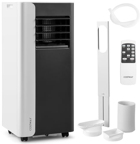 COSTWAY Climatiseur Mobile Silencieux 7000 BTU, 4 EN 1 Climatiseur Portable, Déshumidificateur, Ventilateur, Sommeil, Minuterie 24H, Clim Mobile pour Chambre jusqu'à 28㎡, Télécommande, Affichage LED