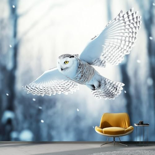 Carta da parati Modello Di Uccello, 200 x 140 cm Stile Invernale Naturale Carta da parati fotografica personalizzata in tessuto non tessuto per soggiorno e cameretta dei bambini, Bianco