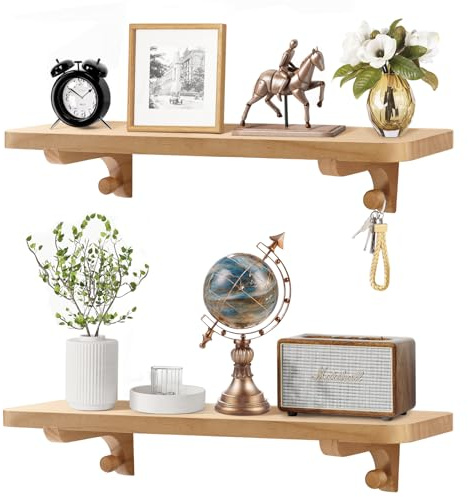 omedecal Wandregal Hängeregal Wand Regal Massivholz, 57,5cm - Natürlich | 2er-Set Schweberegale Regal Wand Regalbrett Wandboard Holz für Schlafzimmer, Wohnzimmer, Küche, Badezimmer