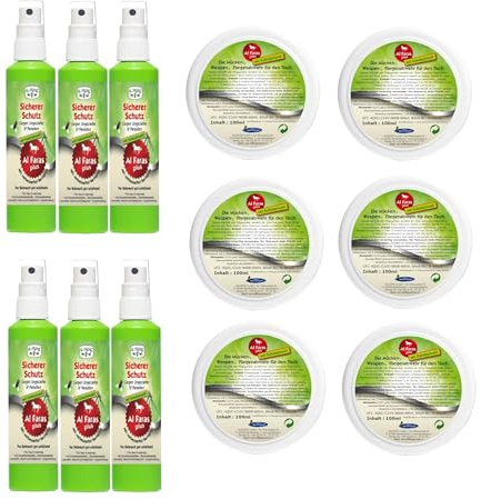 AL FARAS Insektenschutz Set 12tlg mit Tischtiegeln & Sprühflaschen | Neue Rezeptur mit 6 Tischtiegeln und 6 Sprühflaschen à 100 ml für Terrasse, Balkon, Garten und Umgebung