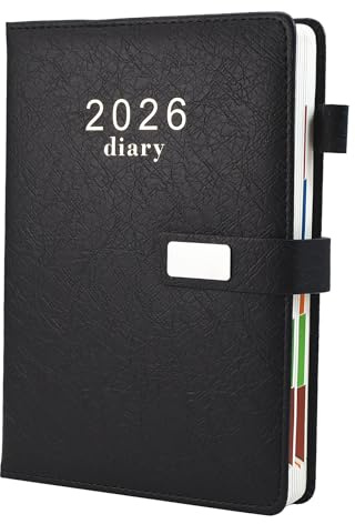 Earning Power Terminplaner 2026, Kunstleder-Tagebuch 2026, A5, Seite pro Tag, Produktivitäts-Tagesplaner von Januar 2026 bis Dezember 2026, mit monatlichen Registern, 3 Lesezeichen und bunten