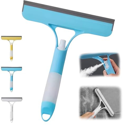 3‑In‑1 Window Cleaning Scraper, Fensterreinigung Tool mit Sprühfunktion, Fensterabzieher für Innen & AußEn, Multi-Wasserschieber für Haushalt, Küche, Fenster, Wände und Auto-Windschutzscheiben (Blau)