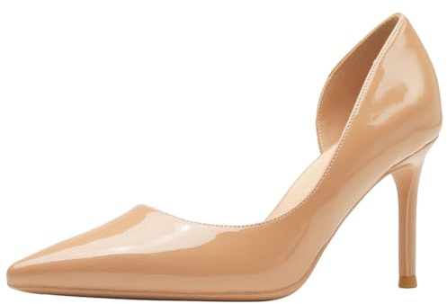 Wtharosa Pumps D'Orsay con Taglio Laterale Unico per Donna - Pelle Vernice Punta a Punta Tacco Stiletto, Design Classico,Camel 8cm,35 EU