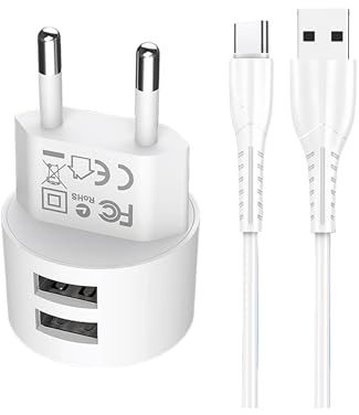 joonnair Cargador de Pared Universal 2 Puertos USB, 5V 2,1A Carga Rápida, Enchufe Europeo, Cargador USB Compatible Universal para Dispositivos con Puerto USB-C, iPhone, Samsung, Tablet(Blanco)