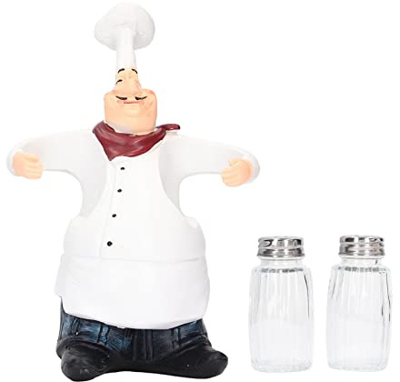 Juego de saleros con estatua de chef, adorables tarros de especias de resina con estatuilla realista para decoración de cocina, hogar, restaurante, material de resina duradero, 2