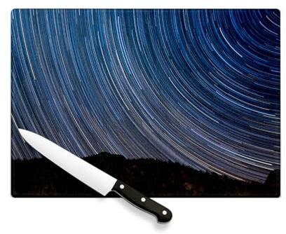 Planche à Découper en Verre Trempé - le temps passe sous les etoiles - Protection Plan de Travail et Dessous de Plat Résistant Chaleur 2 Tailles Imprimé en France