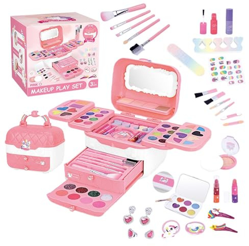 Juego de Maquillaje de Juguete: Kit cosmético Lavable, Colores no dañinos, Espejo Incluido, diseño de Juego Divertido | Jueg de Maquillaje Infantil para niñas y niños pequeños, Paquete de jueg de si