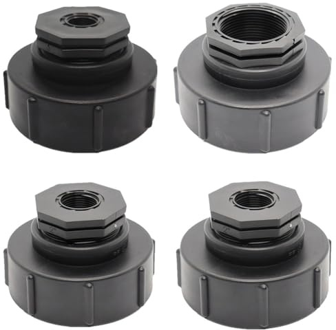 MonoSora IBC Adaptador de contenedor S100x8 Reducción con rosca interna gruesa para tanque de agua 1/5.1 cm 3/10.2 cm 2.5 cm 3.8 cm PP Negro