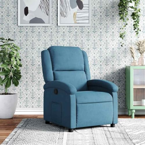 Owoxanthellate Relaxsessel Blau Samt, manuelle Liege 135°, 71×86,5×99,5 cm, Holz-Metall-Rahmen, Seitentasche, TV-Sessel & Recamiere