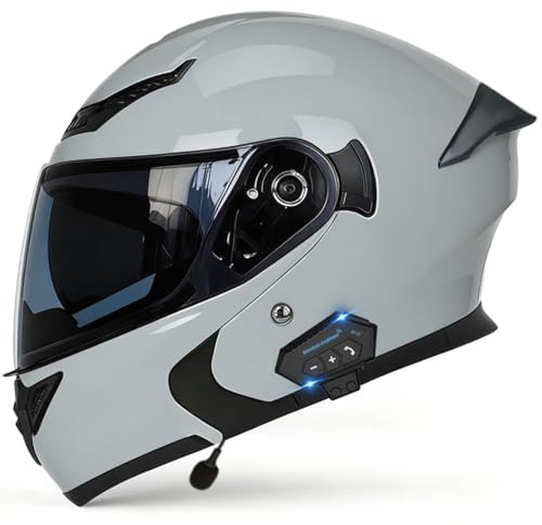 Klappbarer Motorradhelm Modularer Bluetooth Helm mit Doppelvisier Motorradhelm Integralhelm ECEDOT Zertifizierter Motocrosshelme für Herren Damen Eingebauter Lautsprecher E,L=59~60CM