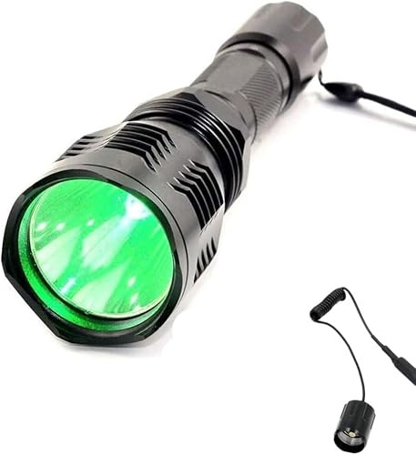 XLENTGEN Linterna de caza LED verde, rojo y blanco, 350 metros de largo alcance con interruptor de presión para jabalíes, coyotes, depredadores, mapaches, ciervos y caza nocturna