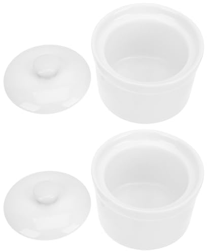 Mikikit Lot de 2 Soupières en Porcelaine Blanche avec Couvercles Bols à Soupe à L'oignon en Céramique 380 Ml Marmites à Ragoût Résistantes aux Fissures pour Cuisson Vapeur et Service