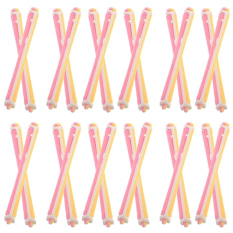 Luxshiny Lot de 24 Bigoudis Flexibles en Plastique Rose et Jaune, Tiges de Permanente Polyvalentes pour Boucler et Onduler les Cheveux, Outils Coiffure Professionnels Légers et Portables