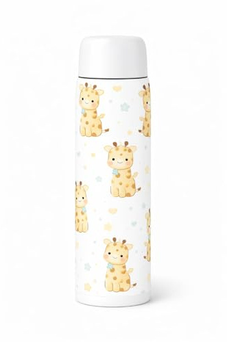 Termo para Bebé de Acero Inoxidable, 500 ml, Mantiene Temperatura 6h Calor y 15h Frío, Sistema Antigoteo, Cierre Hermético (Jirafa)