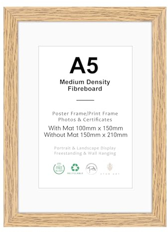 ATOBART Bilderrahmen A5 Natur Holz, 15x21cm | 15x21cm rahmen MDF Holz mit Acrylglas aufhängen und aufstellen,für Fotos, Kunstwerke und Poster