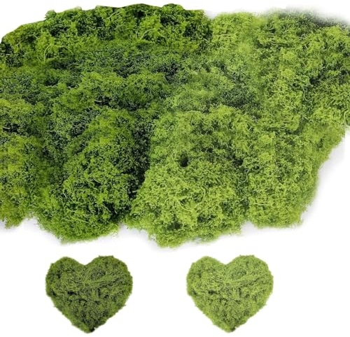 DINGFENG Musgo Artificial Verde Oscuro y Claro – Musgo Decorativo para Manualidades, Fake Moss para Pascua Primavera, Decoración Plantas Acuario Maquetas(Verde Oscuro 50 g + Verde Claro 50 g)