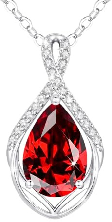 CDE Heart Necklace for Women，Infinity Teardrop January Ruby Birthstone Zircon Pendant,Anniversary Birthday Jewellery Gifts for Wife Mom, Silver Plated, 18 + 2 Adjustable Chain