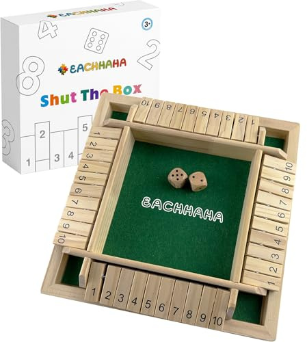 EACHHAHA Shut The Box Game 4 Player -Wooden Table Game,Dice Games,Wooden Board STEM Learning Traditional Family Game for Kids