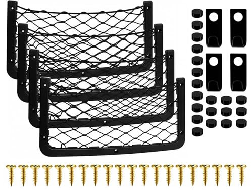 Filet Rangement Voiture 4 Pièces Pochette Siège Coffre Filet Organisateur | 36x18cm Élastique Filet Pochette Crochets Vis Siège Arrière Ordre Filet Bagages Véhicule