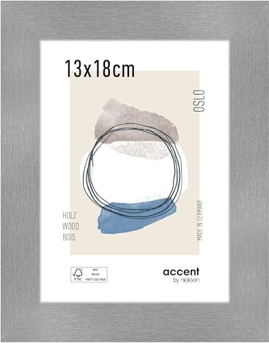 accent by nielsen Holz Bilderrahmen Oslo, 13 x 18 cm, Silber | Holz Fotorahmen im Hoch- & Querformat zum Auftstellen und Aufhängen Silber gebürstet Echtglas