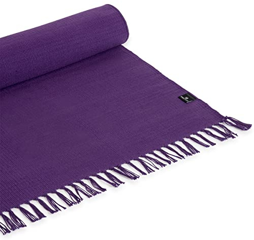 Yoga Studio Tapis de Yoga Bio - 196 cm x 70 cm - Tapis de Yoga avec Pompons en Coton pour la méditation, la Relaxation, Le Yoga Chaud (Violet)