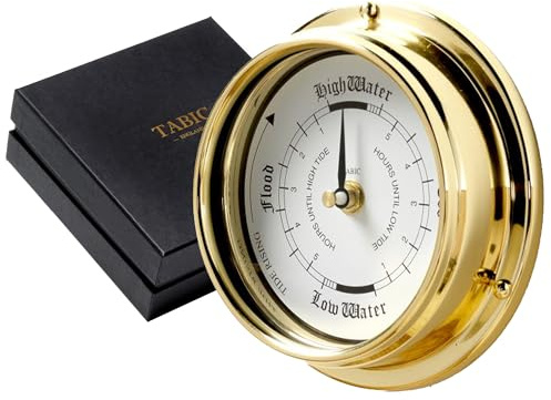 Tabic Brass Tide Clock – Mariner MkII Case, White Dial, Precision Lunar Tide Tracking, Handcrafted in England, Traditional Marine Wall Instrument
